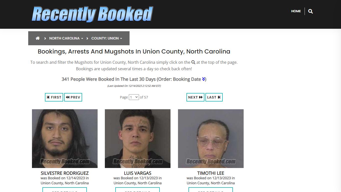 Bookings, Arrests and Mugshots in Union County, North Carolina